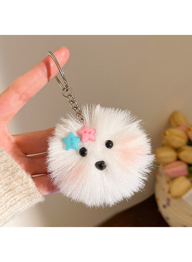 ميدالية مفاتيح لطيفة ورقيقة – حلية حقيبة ناعمة من القطيفة مع حلقة مفاتيح (نجمة بيضاء) - Image 4